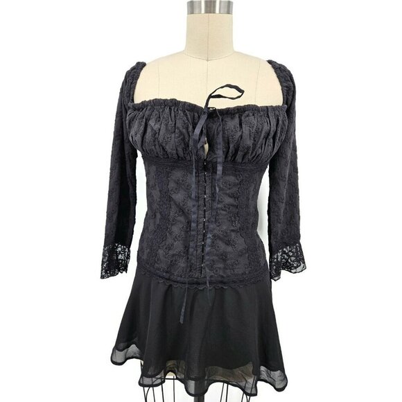 Mistress Rocks Embroidered Mini Dress Womens Large Plus Off Shoulder Black - Picture 2 of 10